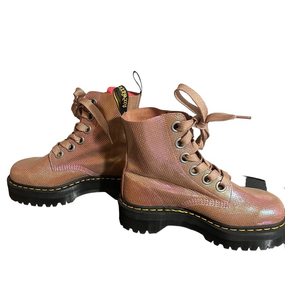 Iridescent Molly Pink Doc Marten Lace-Up Ankle Boots - Picture 4 of 16